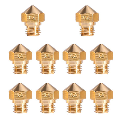 MK10 Nozzle for 3D Printer - M7 Thread Brass Extruder Head Hotend Nozzle 1.75mm Filament (10pcs MK10 0.4mm Nozzles)