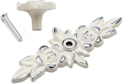 5 Pcs Rose Cabinet Knobs with Backplate, Vintage Floral Drawer Pulls, Zinc Alloy Handles for Cabinets, Dresser
