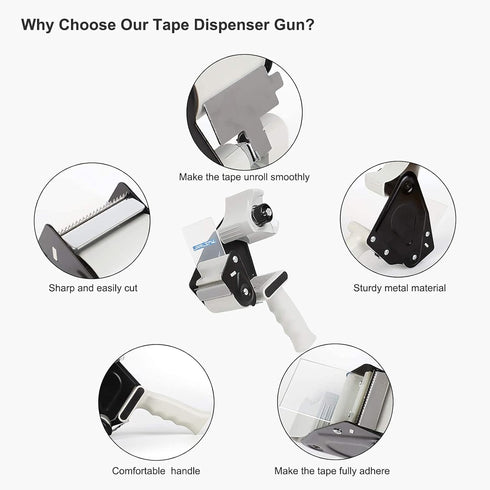 Packing Tape Dispenser Gun (2 Pack) with 2 Rolls Tape, 2 inches Lightweight Industrial Side Loading - JARLINK