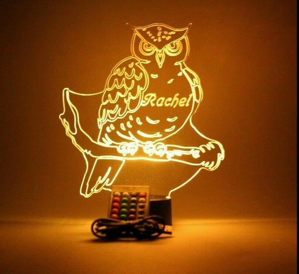 MIRROR MANIA Large Owl on Branch Light Up Night Owl Table Desk