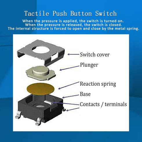 250pcs Tactile Push Button Switch SMD Micro Momentary Tact Switch Assortment Kit, 25 Values