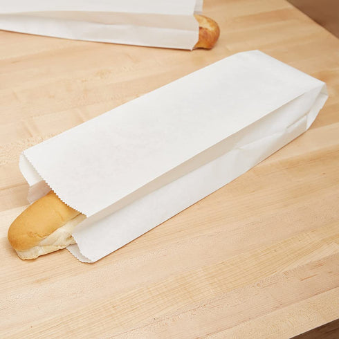 Packaged 5 1/4" 3 1/4" 18" (50) A1 - x x Plain White Paper Italian Bread Loaf Bags Bakery Supplies