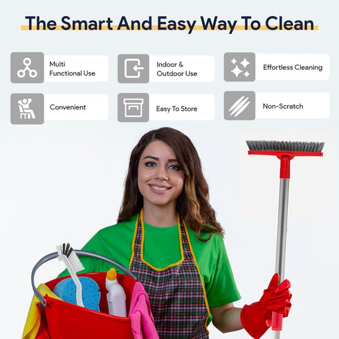 Foxtrot Living Grout Brush with Long Handle & Handheld Stiff Bristle Scrubber, V-Shaped Cleaner with Telescopic Handle