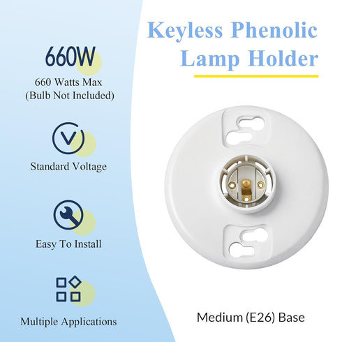 4 Pcs 660w 250v Medium Base E26 Lampholder Keyless Top Lamp Holder Ceiling Light Sockets White Phenolic
