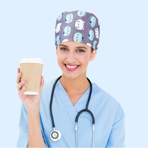 Geyoga 10 Pcs Women Nursing Scrub Caps, Surgical Cap with Buttons, Adjustable Breathable Turban Hats