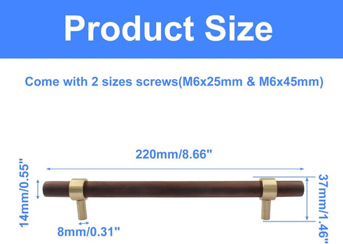 Piutouyar 2 Pulls,160mm/6-1/4 inch Pcs Walnut Cabinet Hole Center Wood Drawer Handle Pulls, Wooden Knob Pull Handles