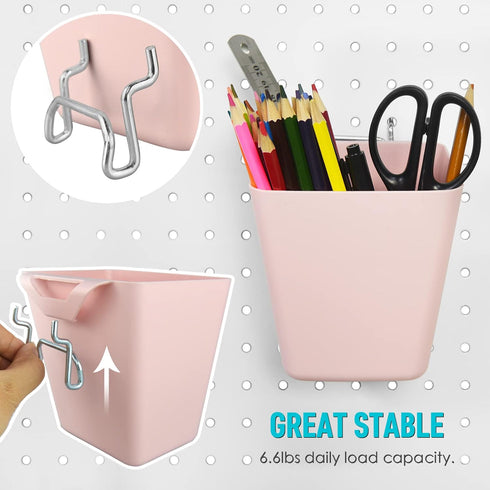 G.CORE Large Pegboard Cups Peg Board Storage Bin 6 Pack with Hooks, Square Box Shape Pegboard Cup Holder Accessories for Garage Workbench/Craft Room/Office/Playroom/Home Kitchen Organization