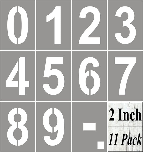 2 Inch Large Number Stencils for Painting - 11 Pack Reusable Templates for Curb Address, Crafts, and Wall Art