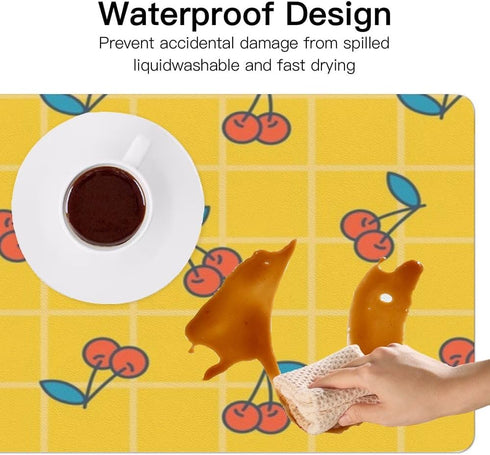 Generic 35. 4" 16. 5" Cute Cherry Yellow Plaid Desk Mat Multifunctional Large Mouse Pad for Desk, Waterproof Dual Sided