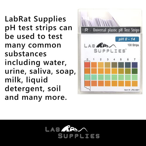 Plastic pH Test Strips, Universal Application, 100 Strips for Saliva, Soap, Urine, Food, Water, Soil Testing