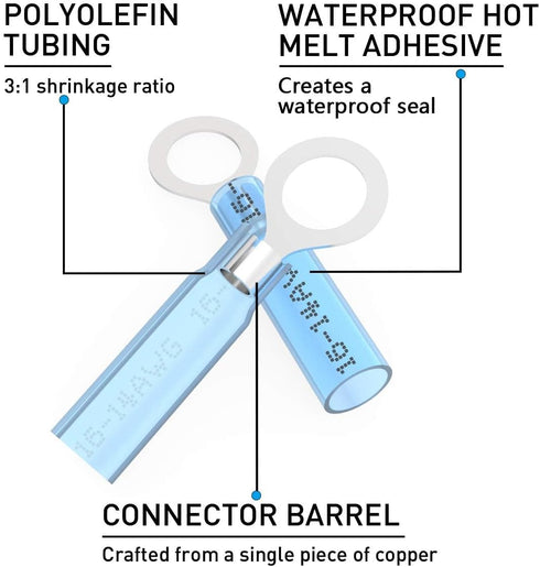 150PCS Heat Shrink Crimp Ring Connectors #10 Blue 16-14 AWG, Sopoby Electrical Ring Terminals Kit