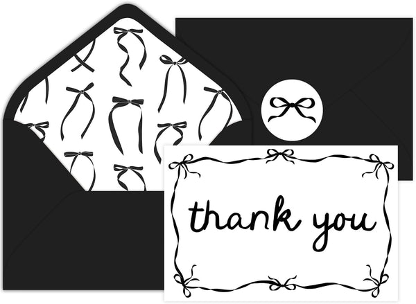 Quera 24 Pcs Black Bow Thank You Cards Greeting Cards with Envelope for