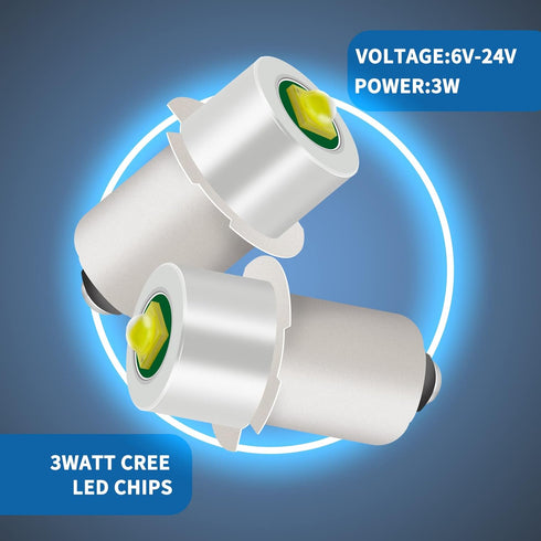 2 Pack LED Flashlight Replacement Bulb with 18V 12V 19.2V 6-24 Volt and 3W 247LM and PR2 P13.5S LED Conversion Kit Compatible Ryobi Milwaukee Craftsman Lamp Torch Lantern Work Light by YAFIYGI