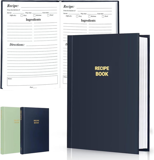 Perfect Blank Recipe Book - Recipe Notebook to Write In Your Own Recipes, Waterproof Cover, 186 Pages (dark blue)