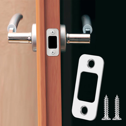 2 Pack Door Strike Plates, Large Hole with 4 Screws for Interior Doors, Round Corner Door Lock Replacement Parts