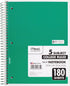 Mead 5 Subject Spiral Notebook, College Ruled, 180 Sheets, 10-1/2" x 8", Color Selected For You, 1 Count