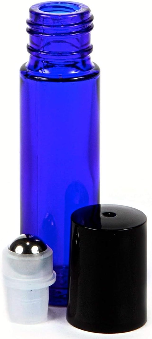 Onwon 6 10ml Pcs Glass Stainless Steel Roller Bottles Cobalt Blue Dropper Included Re-usable Roll-ons Perfect