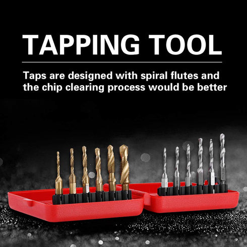12pcs Metric & Inch Tap Drill Bits M3-M10 Hex Shank Plated HSS with Red Case for Tapping Various Threads