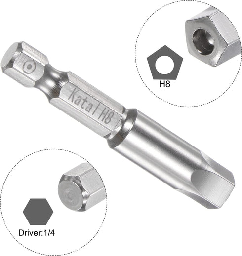 H8 Pentagon Screwdriver Bit 1/4" Hex Shank 2" Length Magnetic Security Power Tool