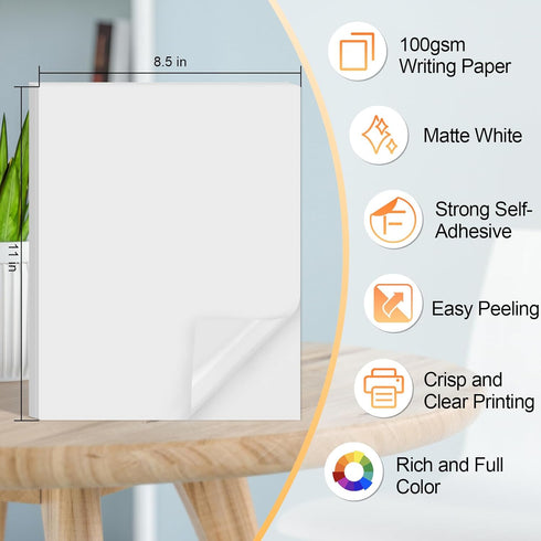 Printable Sticker Paper for Inkjet Printer, 40 Sheets 8.5"x11” Matte Sticker Printer Paper Full Sheet Labels, Sticker Paper for Printer Sticker Labels, for Laser/Inkjet Printers, Letter Size by Joyberg