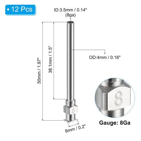 PATIKIL 8Ga x 1.5 Inch Stainless Steel Dispensing Needle Tips, 12Pcs Blunt Tips for Glue and Ink