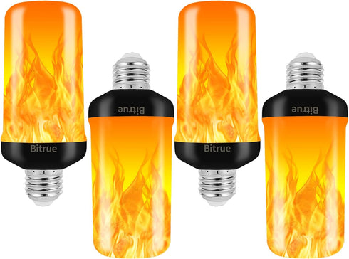 Bitrue LED Flame Effect Light Bulb, E26 Base, 4 Modes, Flickering Light Bulbs for Halloween Home Party, 4 Pack