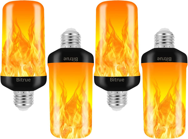 Bitrue LED Flame Effect Light Bulb, E26 Base, 4 Modes, Flickering Light Bulbs for Halloween Home Party, 4 Pack