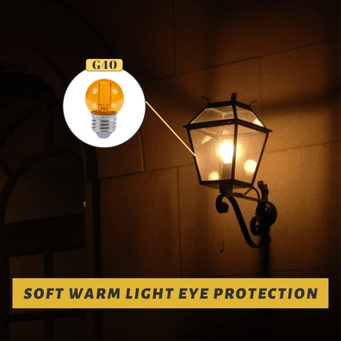 G40 Small Amber LED Edison Bulbs, 2000K 2W-15W Equivalent, E26 Base, Soft Warm Light for Healthy Sleep, 4 Pack