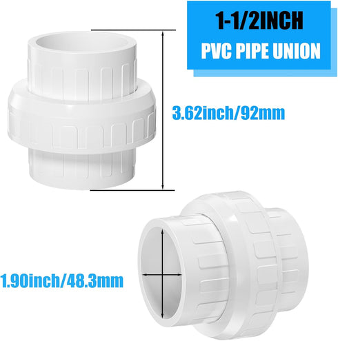 4PCS PVC Union Coupling 1-1/2", Furniture Grade PVC Pipe Fittings with EPDM O-Ring, White