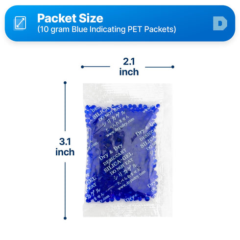 Dry & Dry 10 Gram Blue Indicating Silica Gel Packets, 15 Packets, Rechargeable Desiccant
