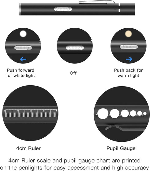 2 SEVENKA Rechargeable Pen Lights with Pupil Gauge & Ruler, LED Penlights for Nurses Doctors, Warm/White Light, Pocket