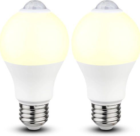 Motion Sensor Light Bulbs, 2 Pack, 9W (60W Equivalent) E26, 3000K Warm White, Indoor Outdoor Security Bulb