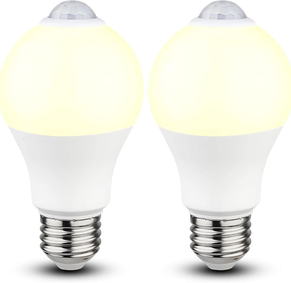 Motion Sensor Light Bulbs, 2 Pack, 9W (60W Equivalent) E26, 3000K Warm White, Indoor Outdoor Security Bulb