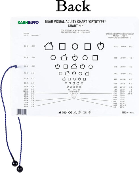 KASHSURG 16 Inch Sloan Letter Near Vision Eye Chart with Cord by