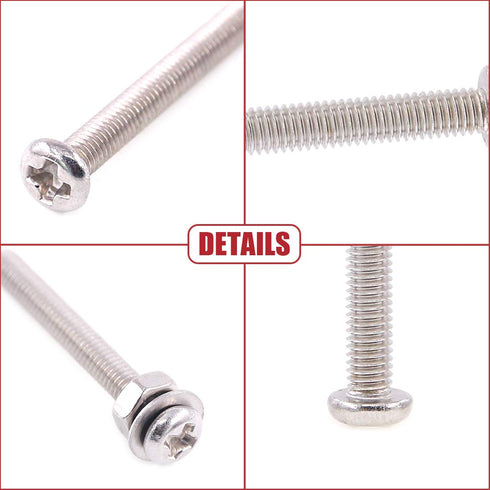 Hilitchi 300-Piece M3 Phillips Pan Head Screws Kit, 304 Stainless Steel, Bolt Nut Lock Flat Washers