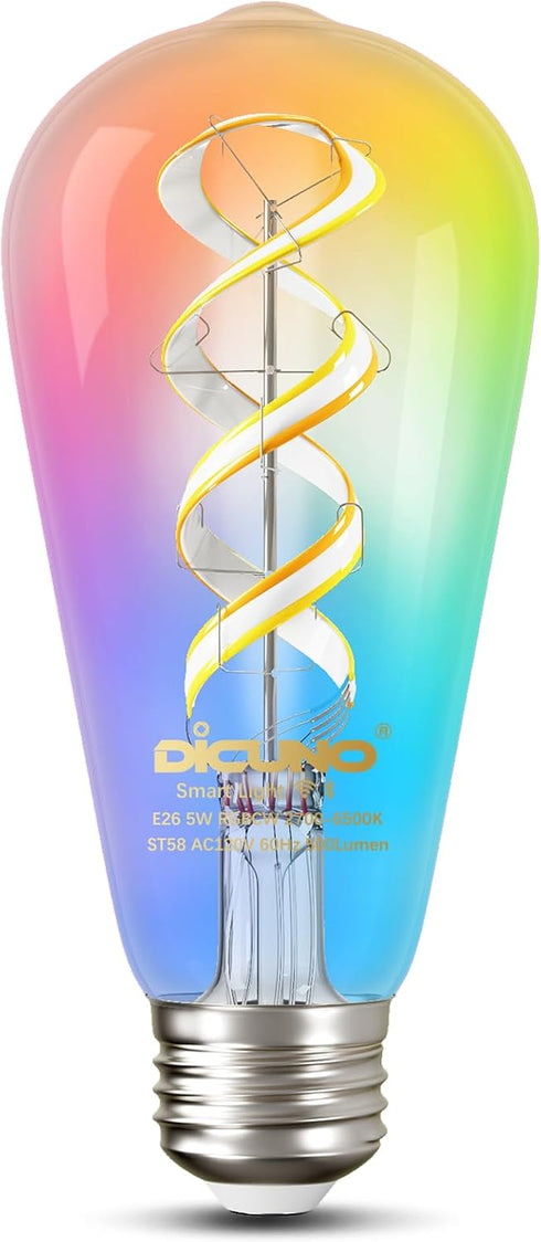 DiCUNO Smart Edison Bulb ST19, Color Changing WiFi Smart Light Bulb, 2700K-6500K