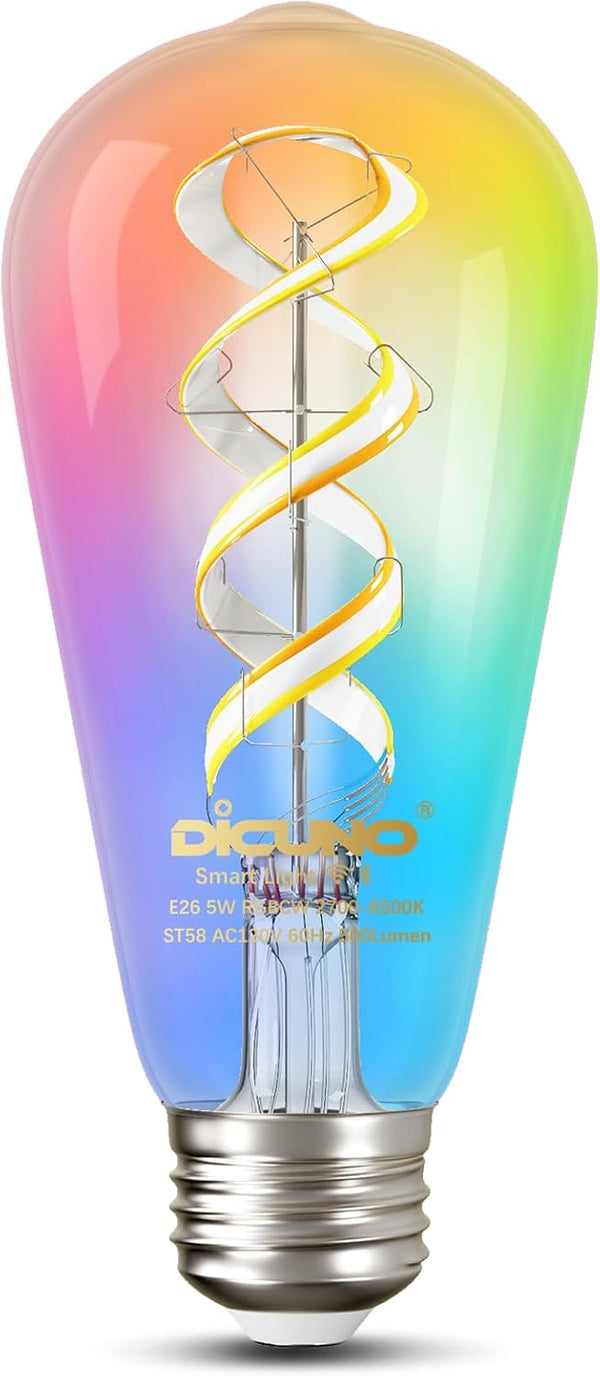 DiCUNO Smart Edison Bulb ST19, Color Changing WiFi Smart Light Bulb, 2700K-6500K