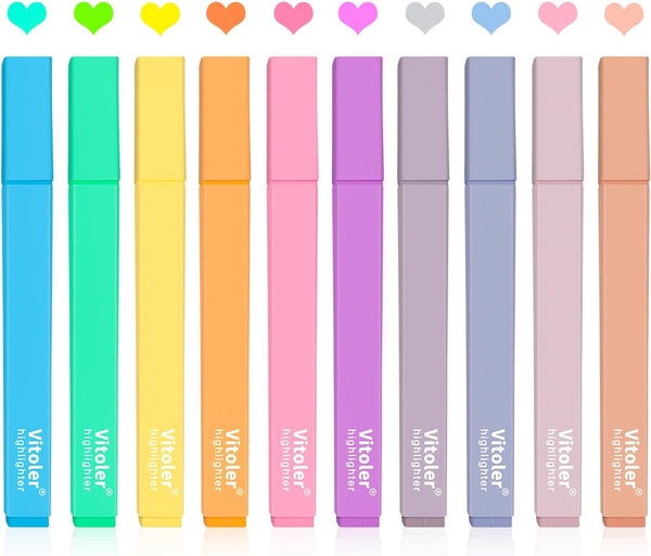 Vitoler 10Pcs Aesthetic Highlighters, Chisel Tip Marker Pen, Assorted Candy Colors for Journaling - School Supplies