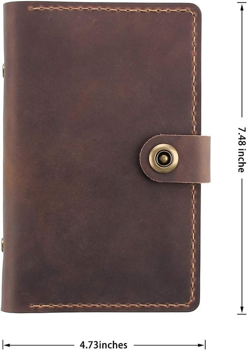 Leather Writing Journal Notebook, A6 Personal Size Traveler's Notebook with Pockets, 6 Ring Binder Planner