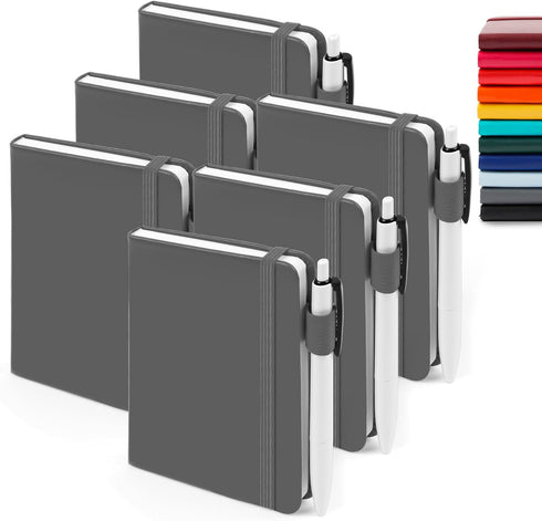 Feela 6 Pack Mini Pocket Notebooks, Cute Hardcover Memo Notepads with Pen Holder, 3.5”x 5.5”, Gray