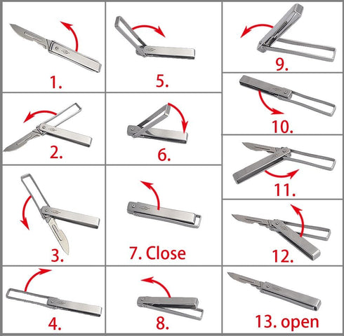 ILEAF Stainless Steel Pocket Folding Utility Knife with 10 Replaceable Blades, Ultra Compact and Lightweight Design