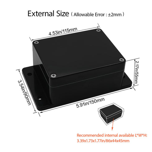 Junction Box IP65 Waterproof Dustproof ABS Plastic Universal Electric Project Enclosure with Fixed Ear Black 4.5x3.5x2.2 inch (2pc)