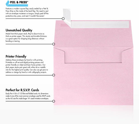 LUXPaper A2 Invitation Envelopes | 4 3/8" x 5 3/4" | 50 Qty - Rose Quartz Metallic | 80lb. Text
