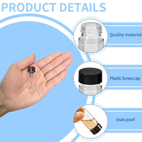 15 PCS Clear Glass Vial 4ml, 1 Dram Leak-Proof Vial with Black Screw Cap, 15x45mm