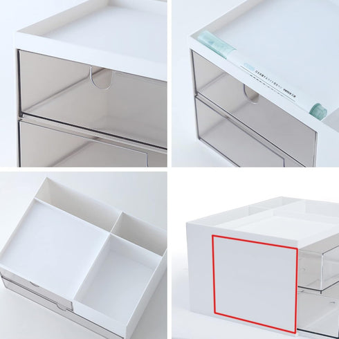 Desk Drawer Organizer, White Storage Box with 2 Drawers and 4 Compartments for Multifunctional Desk Accessories