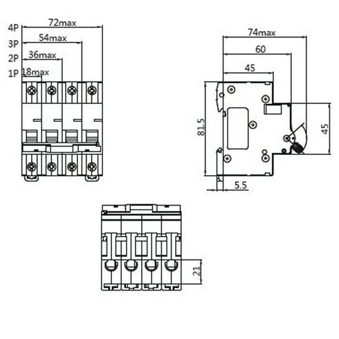 ASI AC Miniature Circuit Breaker - 2 Pole DIN Rail Mount 4 Amp 480 Volt Unit with Shock-Proof Terminations, Trip Curve C, L1, L2 and Neutral Single-Phase Circuits