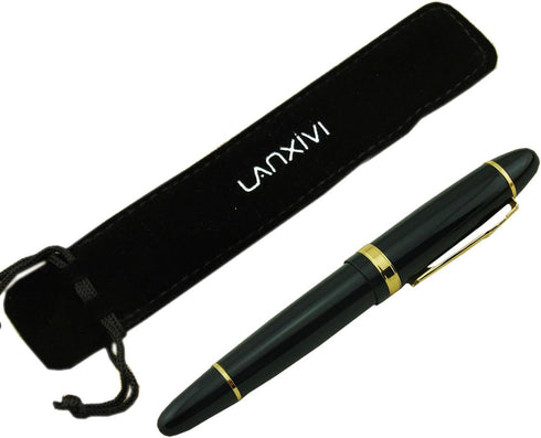 Jinhao 159 Fountain Pen Medium Black Lacquer with Gold Trim, Heavy with Pen Pouch & Refill Ink Converter