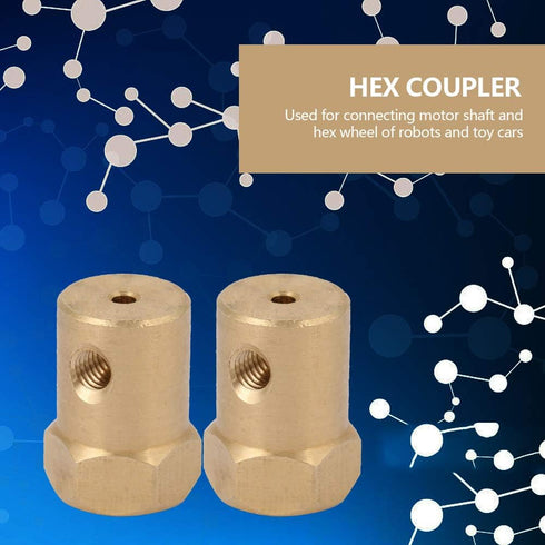 Hex Coupler, 4Pcs Premium Brass Motor Shaft Connector for RC Motor Car Wheels Tires (Bore Diameter 2mm)