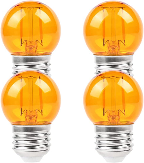 G40 Small Amber LED Edison Bulbs, 2000K 2W-15W Equivalent, E26 Base, Soft Warm Light for Healthy Sleep, 4 Pack
