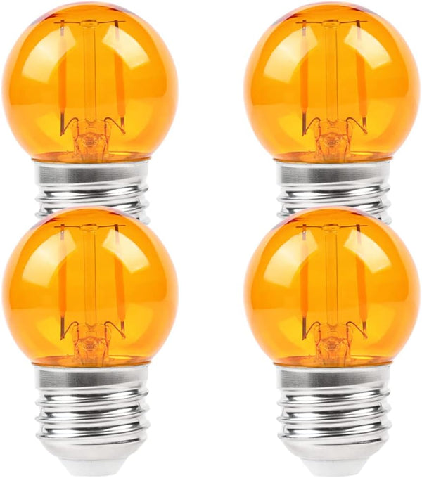 G40 Small Amber LED Edison Bulbs, 2000K 2W-15W Equivalent, E26 Base, Soft Warm Light for Healthy Sleep, 4 Pack